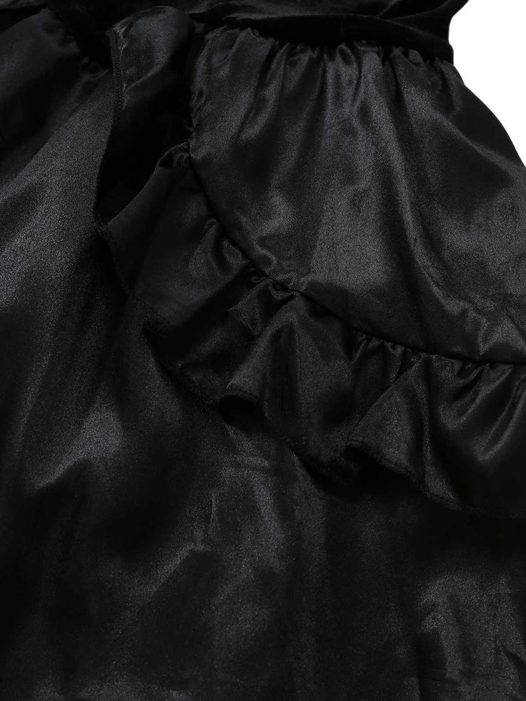 1980s Gothic Cross Velvet 3D Roses Dress With Headband - vintage dress, retro fashion