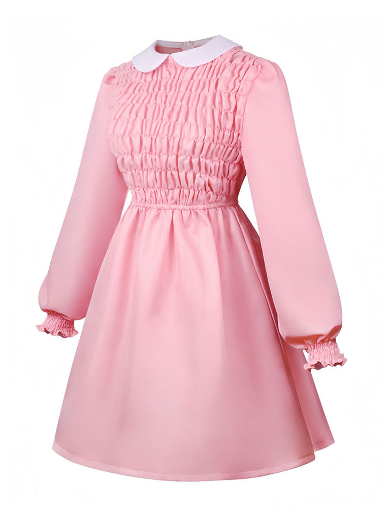 Pink 1980s Smocked Stranger Things Costume Eleven Dress - vintage dress, retro fashion