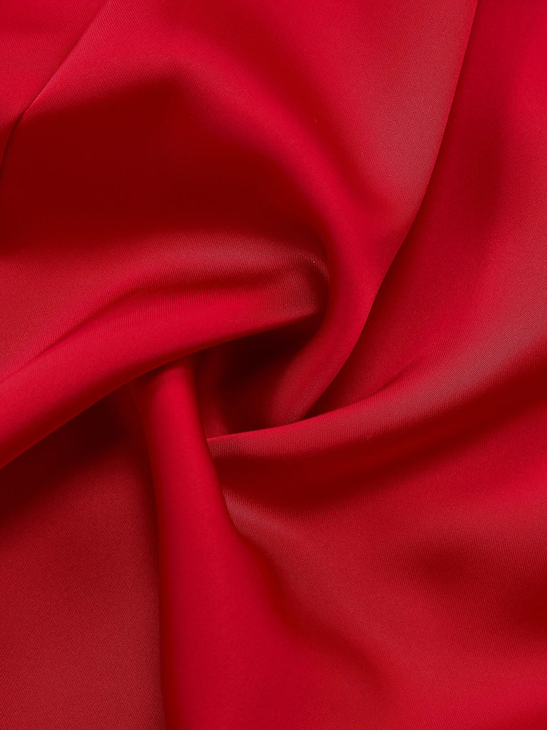 Red 1980s Bow Off-Shoulder Satin Side Slit Midi Dress - vintage dress, retro fashion, elegant red