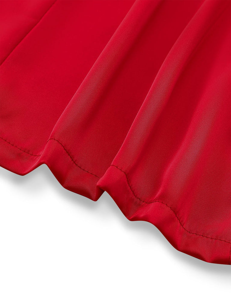 Red 1980s Bow Off-Shoulder Satin Side Slit Midi Dress - vintage dress, retro fashion, elegant red
