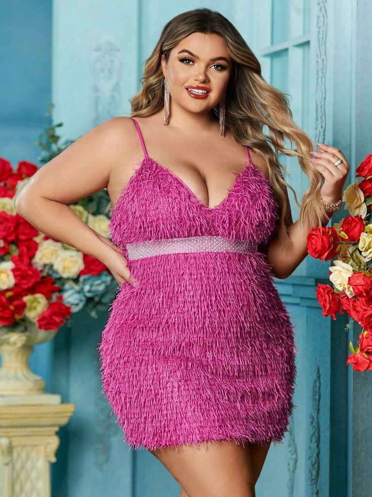 Rose Pink 1980s Fringed Spaghetti Strap Bodycon Dress - vintage dress, retro fashion
