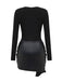 1980s Faux Leather Bow Long Sleeve Dress - vintage dress, retro fashion
