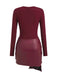 1980s Faux Leather Bow Long Sleeve Dress - vintage dress, retro fashion