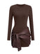 1980s Faux Leather Bow Long Sleeve Dress - vintage dress, retro fashion