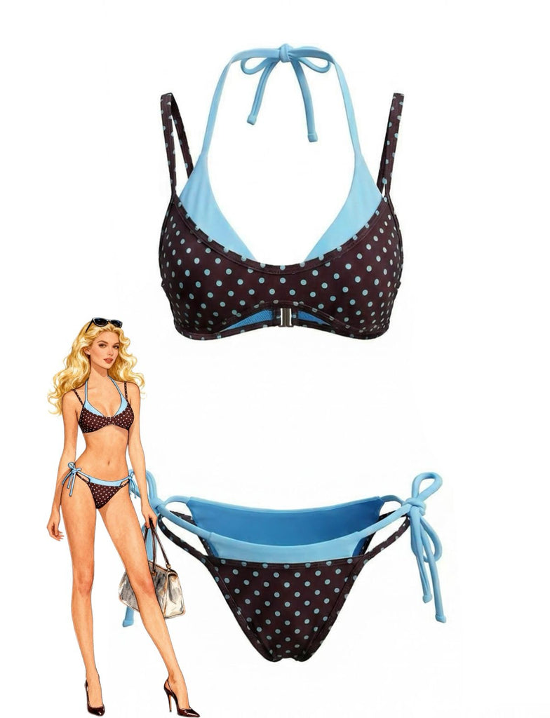 1980s Faux Two-Piece Tie-Side Bikini Set - vintage swimwear, retro swimsuit, pin-up style for vintage lovers