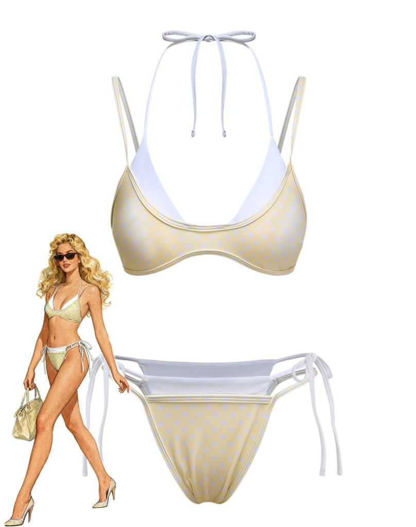 1980s Faux Two-Piece Tie-Side Bikini Set | vintage swimwear, retro swimsuit, pin-up style - perfect for retro fashion enthusiasts