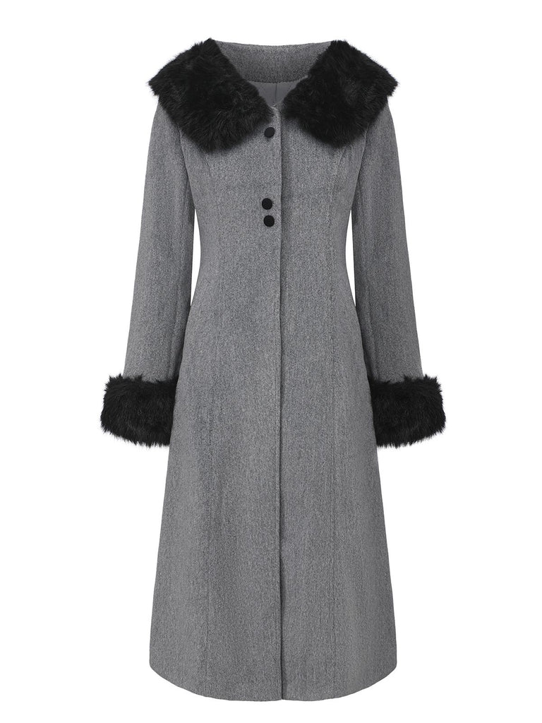 1980s Fur Trim Solid Faux-Wool Coat - vintage fashion, retro style