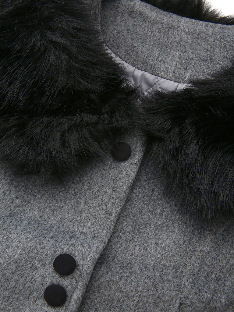 1980s Fur Trim Solid Faux-Wool Coat - vintage fashion, retro style