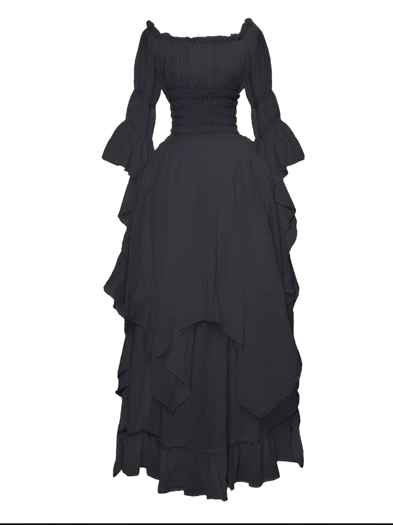 1980s Gothic Bell Sleeve Irregular Hem Dress - vintage dress, retro fashion