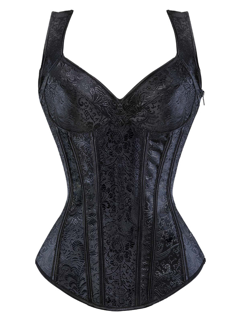 1980s Gothic Jacquard Sweetheart Neck Lace-Up Corset - vintage fashion, retro style