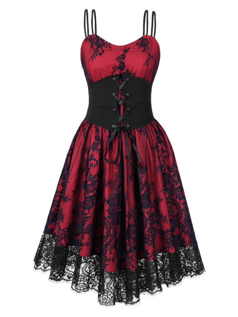 She slips into this 1980s Gothic Punk Eyelash Lace Waistband Dress and suddenly it's a 1980s daydream