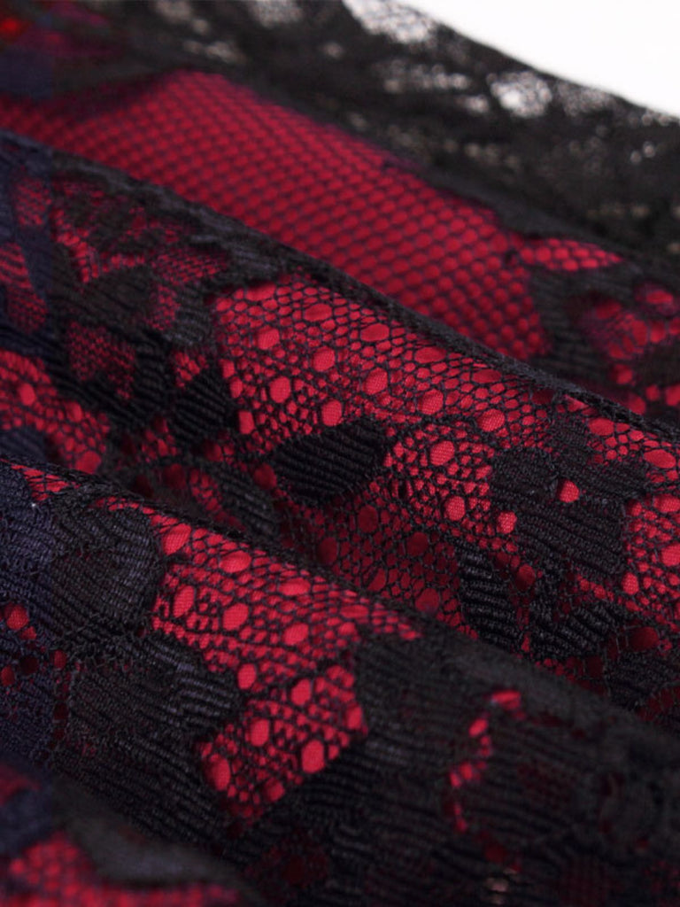 This 1980s Gothic Punk Eyelash Lace Waistband Dress wraps her in 1980s elegance, one twirl at a time