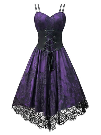 1980s Gothic Punk Eyelash Lace Waistband Dress, vintage dress, retro fashion, lace detail - perfect for women who love vintage and retro fashion