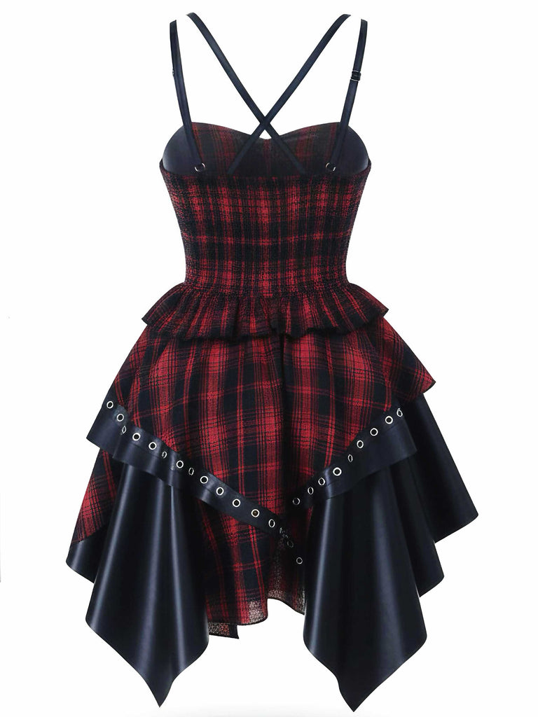 1980s Gothic Punk Leather Plaids Corset Dress - vintage dress, retro fashion