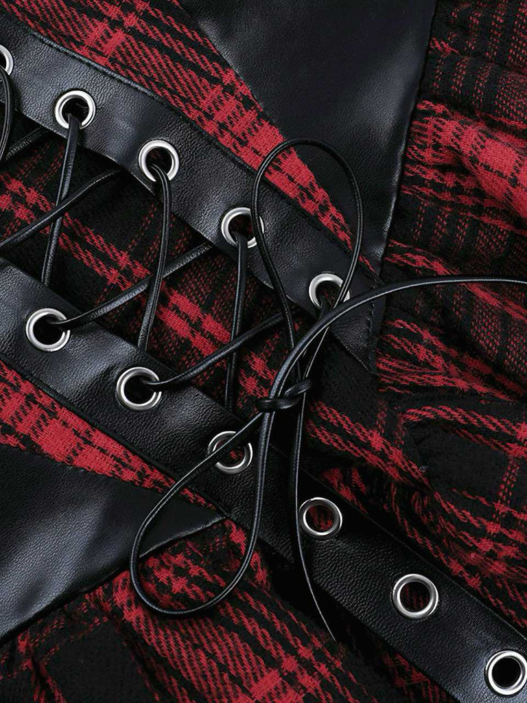 1980s Gothic Punk Leather Plaids Corset Dress - vintage dress, retro fashion