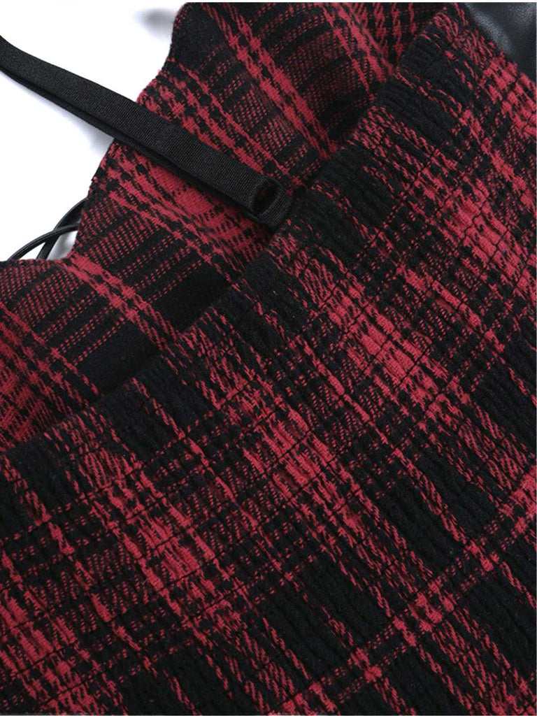 1980s Gothic Punk Leather Plaids Corset Dress - vintage dress, retro fashion