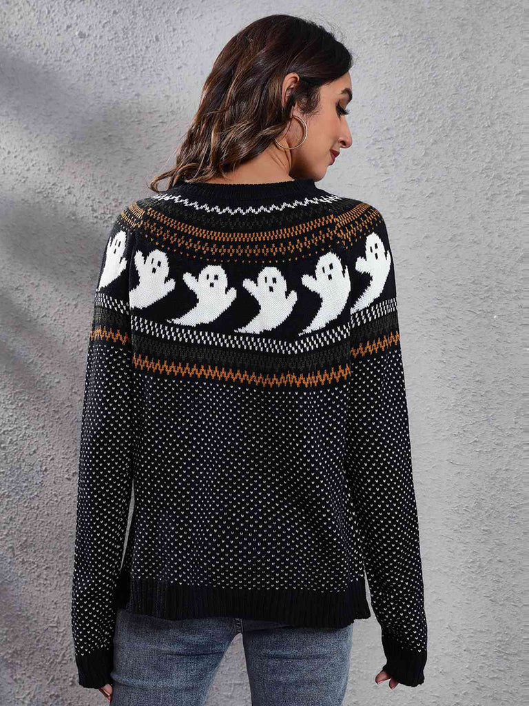 1980s Halloween Boo Polka Dot Knitted Sweater - vintage fashion, retro style