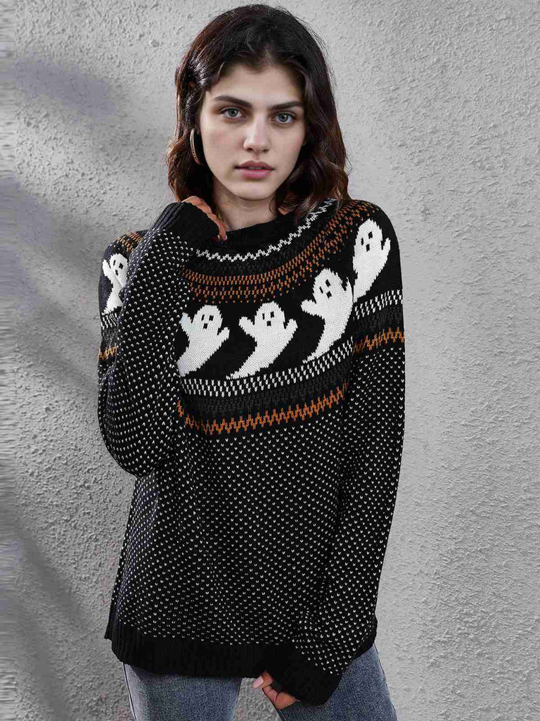 1980s Halloween Boo Polka Dot Knitted Sweater - vintage fashion, retro style
