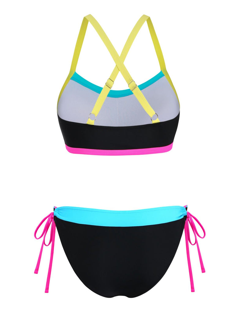 Black 1950s Patchwork Bikini Bikini Set 3
