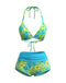 1980s Halter Floral Boy Short Bikini Set - vintage swimsuit, pin-up swimwear for vintage lovers