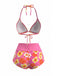 1980s Halter Floral Boy Short Bikini Set - vintage swimsuit, pin-up swimwear for vintage lovers