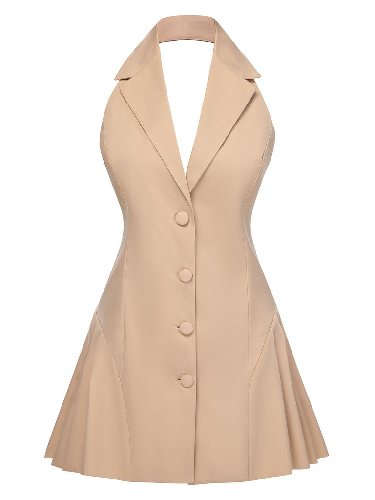 She slips into this 1980s Halter V-Neck Backless Sleeveless Solid Dress and suddenly it's a 1980s daydream