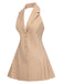 1980s Halter V-Neck Backless Sleeveless Solid Dress: where 1980s romance meets her modern spirit