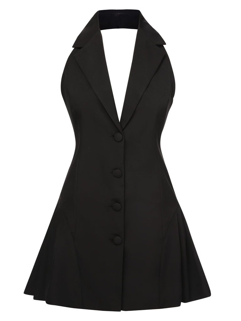 1980s Halter V-Neck Backless Sleeveless Solid Dress — a 1980s silhouette that turns sidewalks into runways