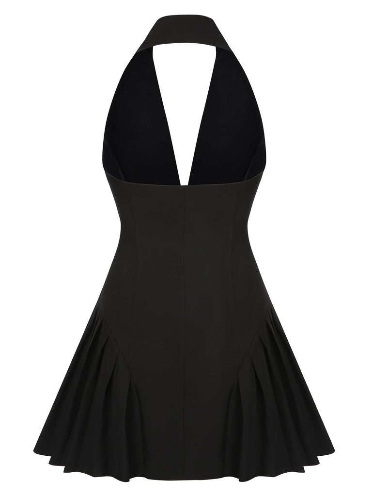 She slips into this 1980s Halter V-Neck Backless Sleeveless Solid Dress and suddenly it's a 1980s daydream