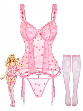1980s Heart Lace Sheer Bodysuit Nighties - vintage fashion, retro style