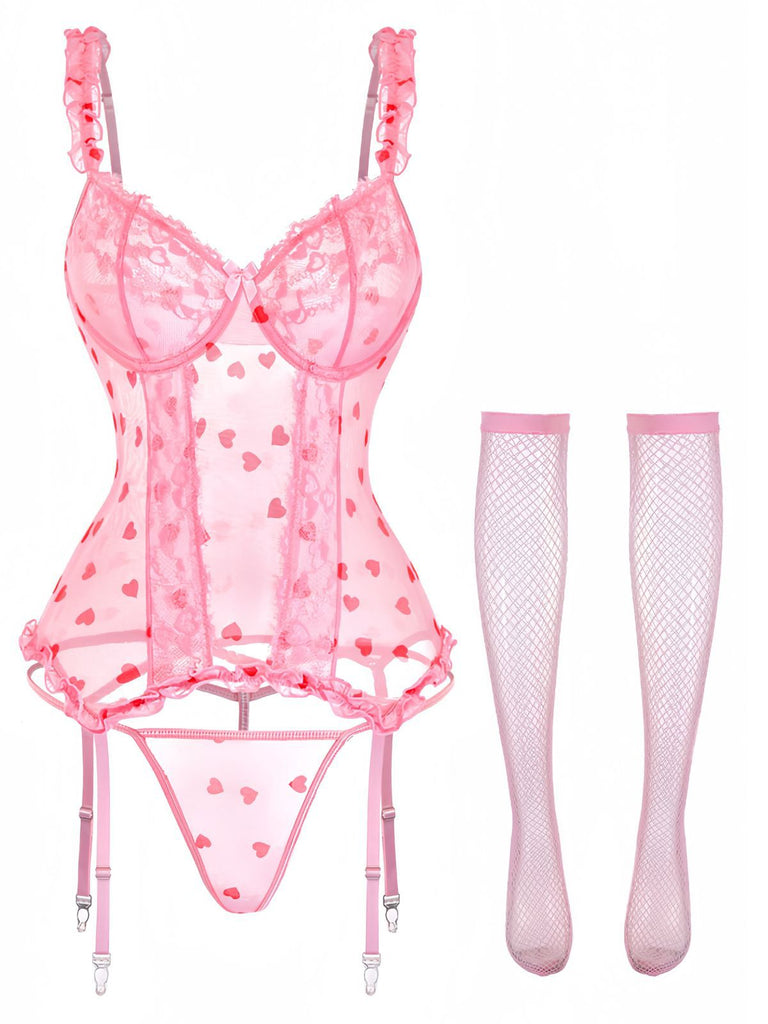 1980s Heart Lace Sheer Bodysuit Nighties - vintage fashion, retro style