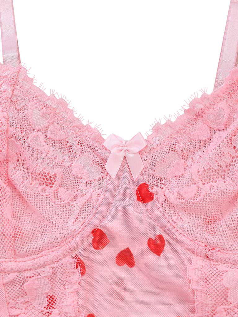 1980s Heart Lace Sheer Bodysuit Nighties - vintage fashion, retro style