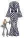 Black & White 1980s Houndstooth Bell Sleeve Jumpsuit - vintage jumpsuit, retro fashion, classic black