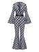 Black & White 1980s Houndstooth Bell Sleeve Jumpsuit - vintage jumpsuit, retro fashion, classic black