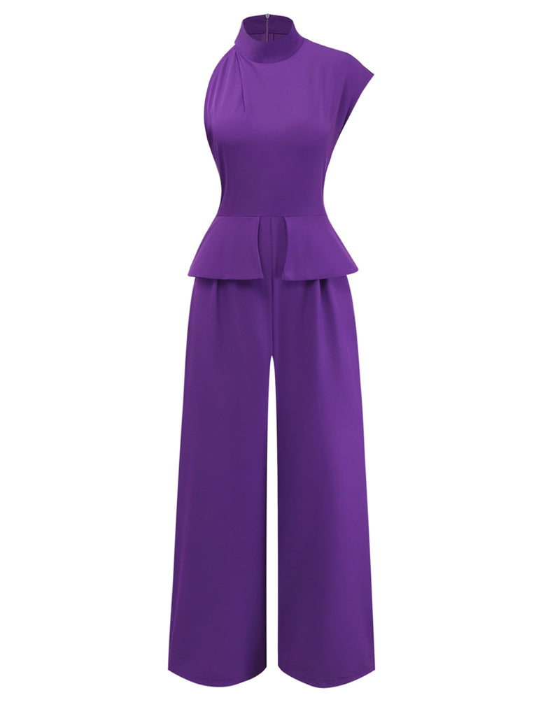 Purple 1980s Solid Irregular Sleeve Fitted Jumpsuit - vintage jumpsuit, retro fashion