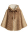 Khaki 1980s Deer Style Faux Fur Hooded Lace-Up Shawl - vintage fashion, retro style