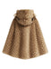 Khaki 1980s Deer Style Faux Fur Hooded Lace-Up Shawl - vintage fashion, retro style