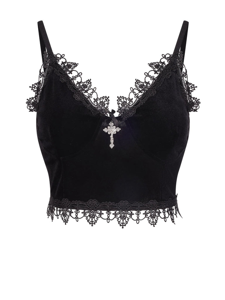 1980s Lace Patchwork Cross Crop Camisole, vintage fashion, retro style - perfect for women who love vintage and retro fashion
