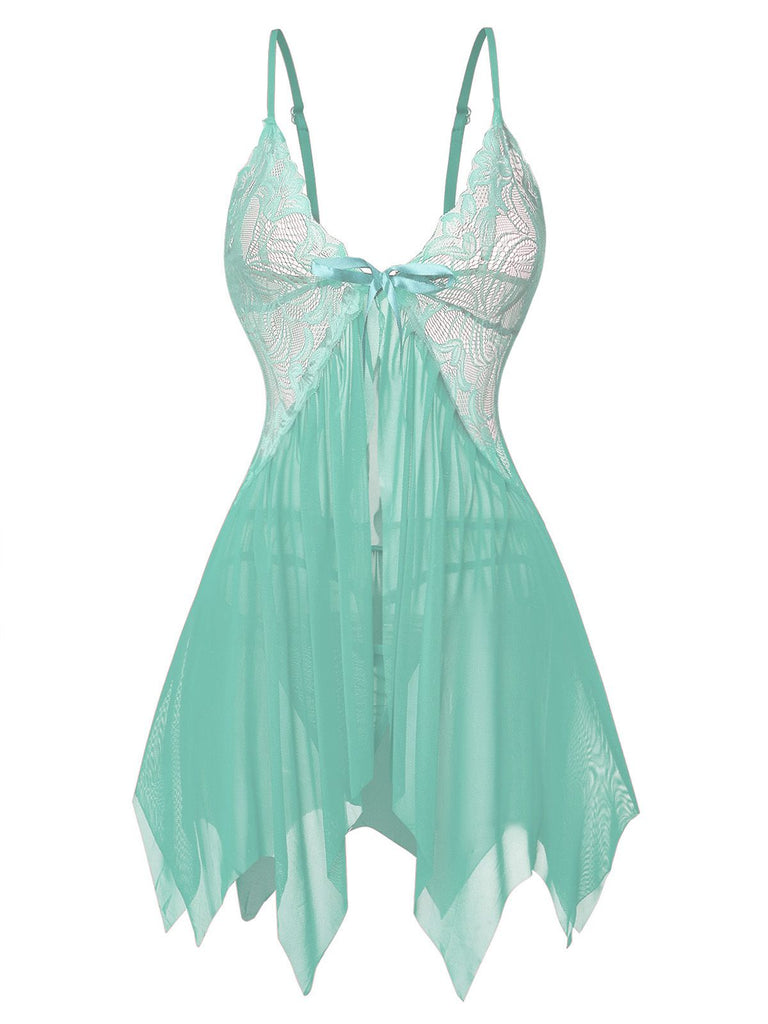1980s Lace Satin Ribbon Babydoll Lingerie Set - vintage fashion, retro style