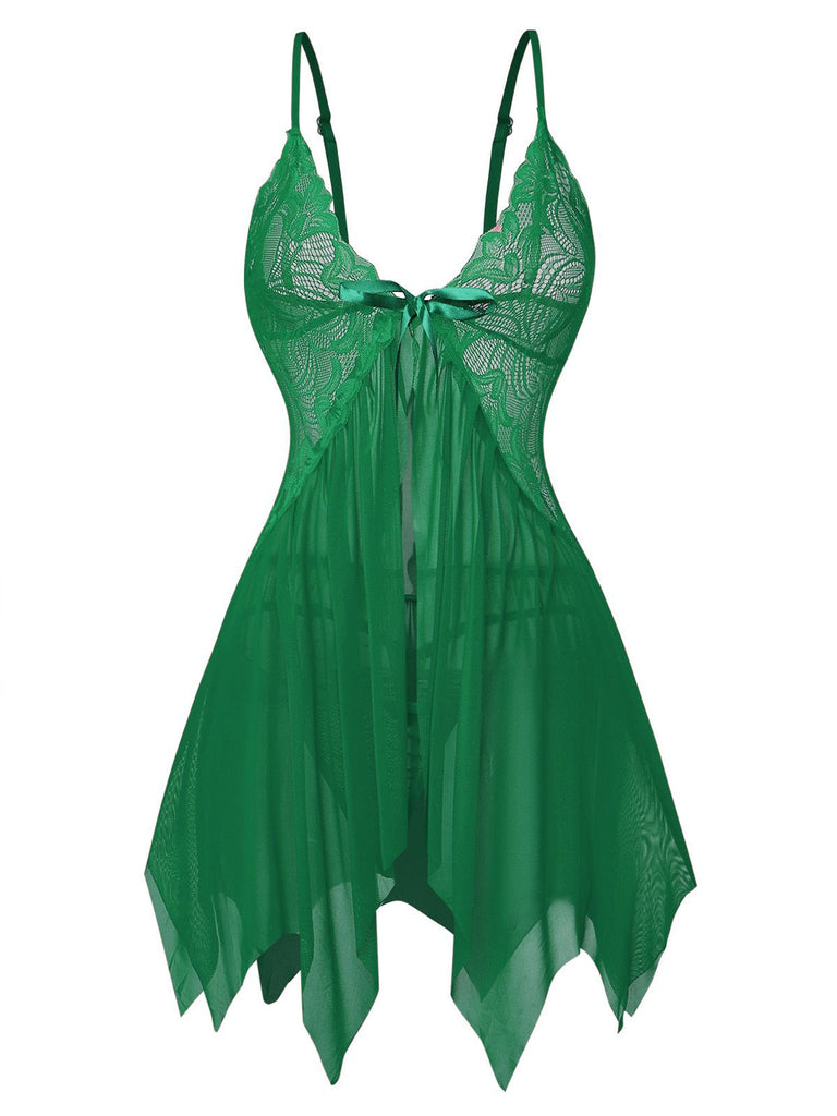 1980s Lace Satin Ribbon Babydoll Lingerie Set - vintage fashion, retro style