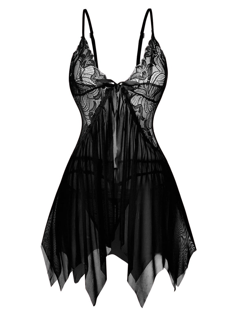 1980s Lace Satin Ribbon Babydoll Lingerie Set - vintage fashion, retro style