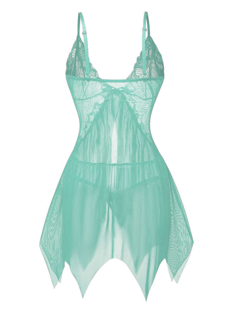 1980s Lace Satin Ribbon Babydoll Lingerie Set - vintage fashion, retro style