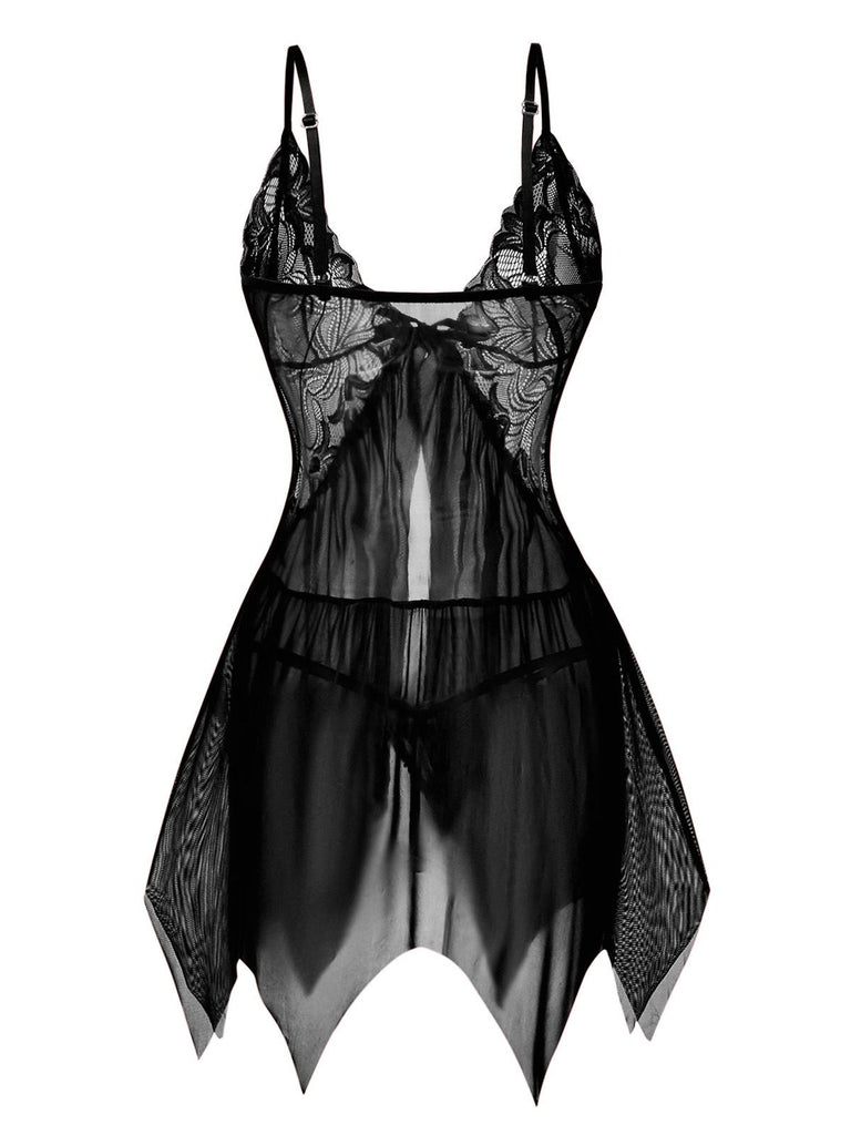 1980s Lace Satin Ribbon Babydoll Lingerie Set - vintage fashion, retro style