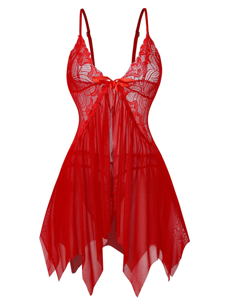 1980s Lace Satin Ribbon Babydoll Lingerie Set - vintage fashion, retro style