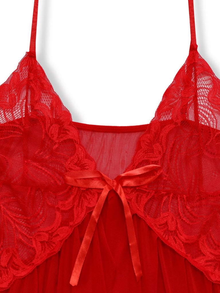 1980s Lace Satin Ribbon Babydoll Lingerie Set - vintage fashion, retro style