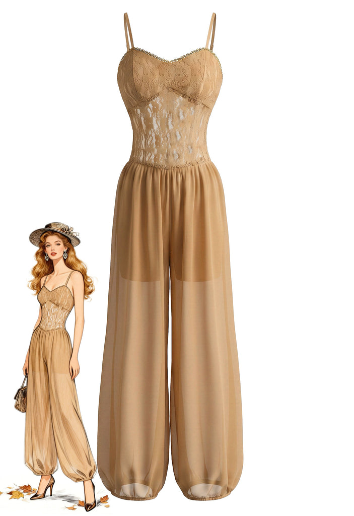 1980s Lace Sheer Mesh Cami Jumpsuit, vintage jumpsuit, retro fashion - vintage inspired fashion