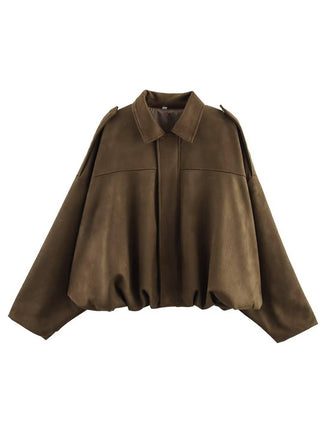 1980s Lapel Oversized Suede Jacket - vintage fashion, retro style