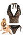 Brown 1980s Leopard Print Lace Trim Halter Tie Bikini Set - vintage swimsuit, pin-up swimwear for vintage lovers