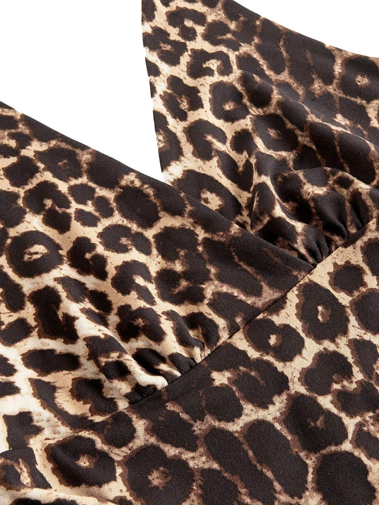 1980s Leopard Print Halter Neck Wrap Top - vintage fashion, retro style