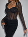 1980s Mesh Sheer Glitter Boned Long Sleeve Bodysuit - vintage fashion, retro style